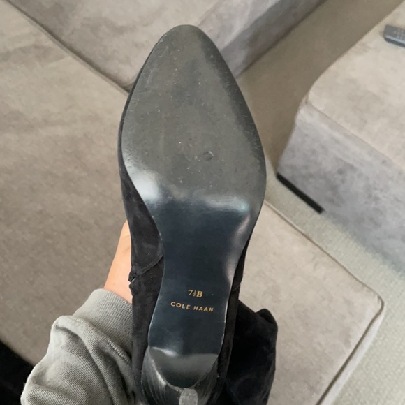 Cole Haan black suede heeled thigh high boots. - Picture 3 of 7